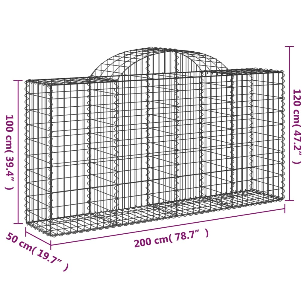 Gabionen Mit Hochbogen 13 Stk 200X50X100/120Cm Verzinktes Eisen