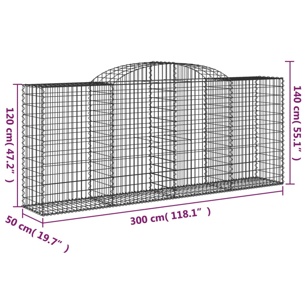 Gabionen Mit Hochbogen 8 Stk. 300X50X120/140Cm Verzinktes Eisen