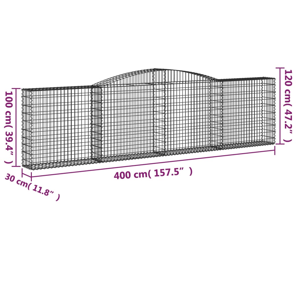 Gabionen Mit Hochbogen 5 Stk. 400X30X100/120Cm Verzinktes Eisen
