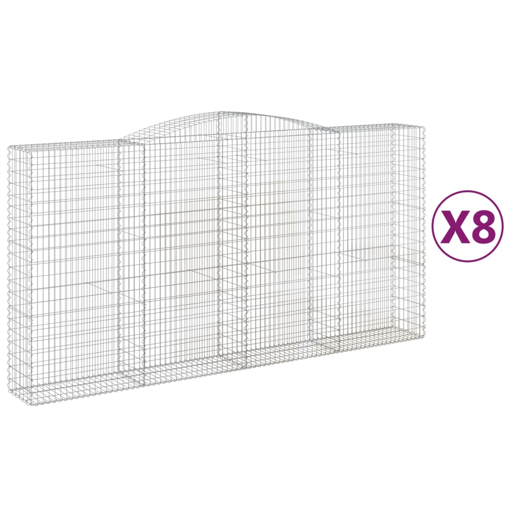 Gabionen Mit Hochbogen 8 Stk. 400X50X200/220Cm Verzinktes Eisen