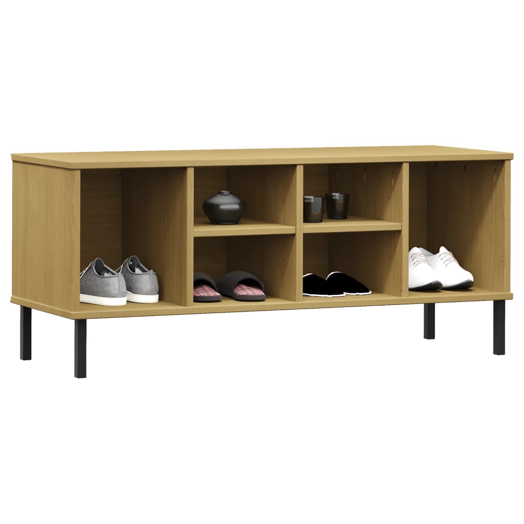 Schuhregal Oslo Mit Metallbeinen 106X35X45 Cm Massivholz Braun