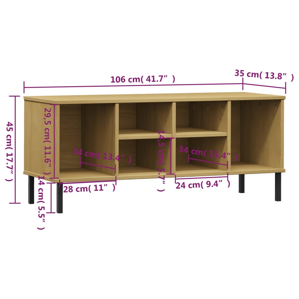 Schuhregal Oslo Mit Metallbeinen 106X35X45 Cm Massivholz Braun