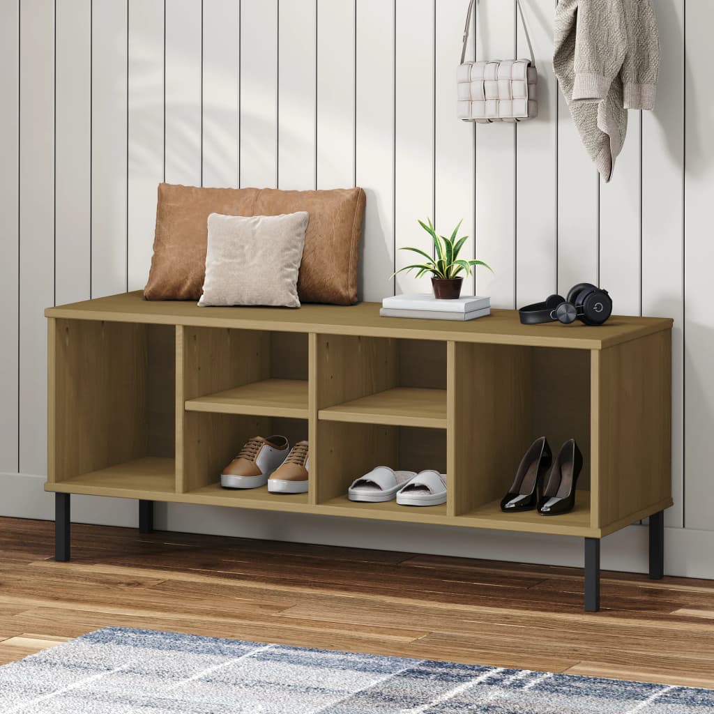 Schuhregal Oslo Mit Metallbeinen 106X35X45 Cm Massivholz Braun