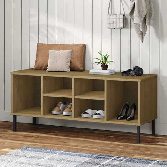 Schuhregal Oslo Mit Metallbeinen 106X35X45 Cm Massivholz Braun
