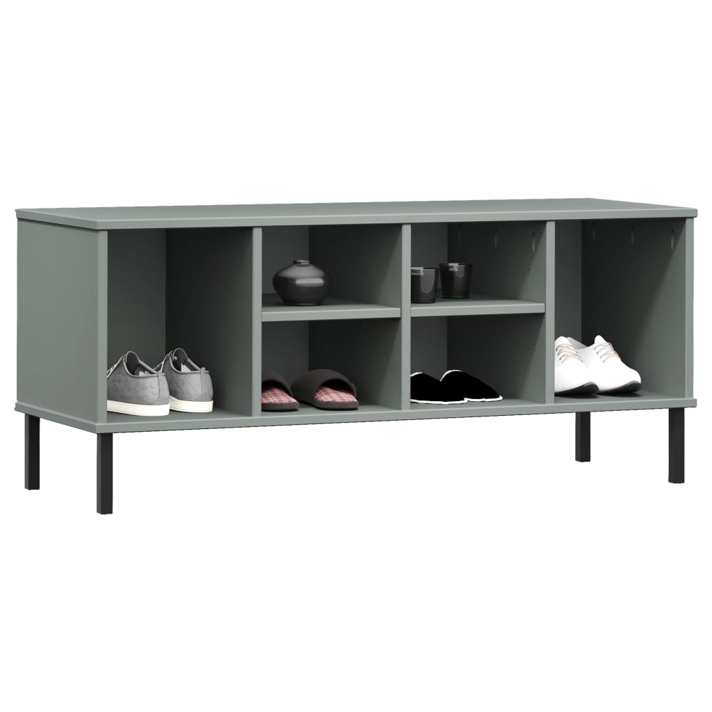 Schuhregal Oslo Mit Metallbeinen 106X35X45 Cm Massivholz Grau