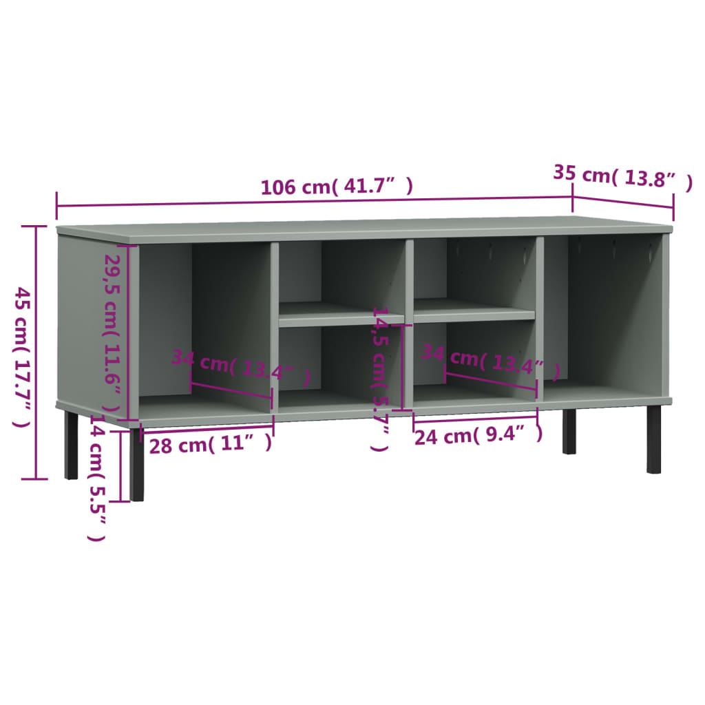 Schuhregal Oslo Mit Metallbeinen 106X35X45 Cm Massivholz Grau