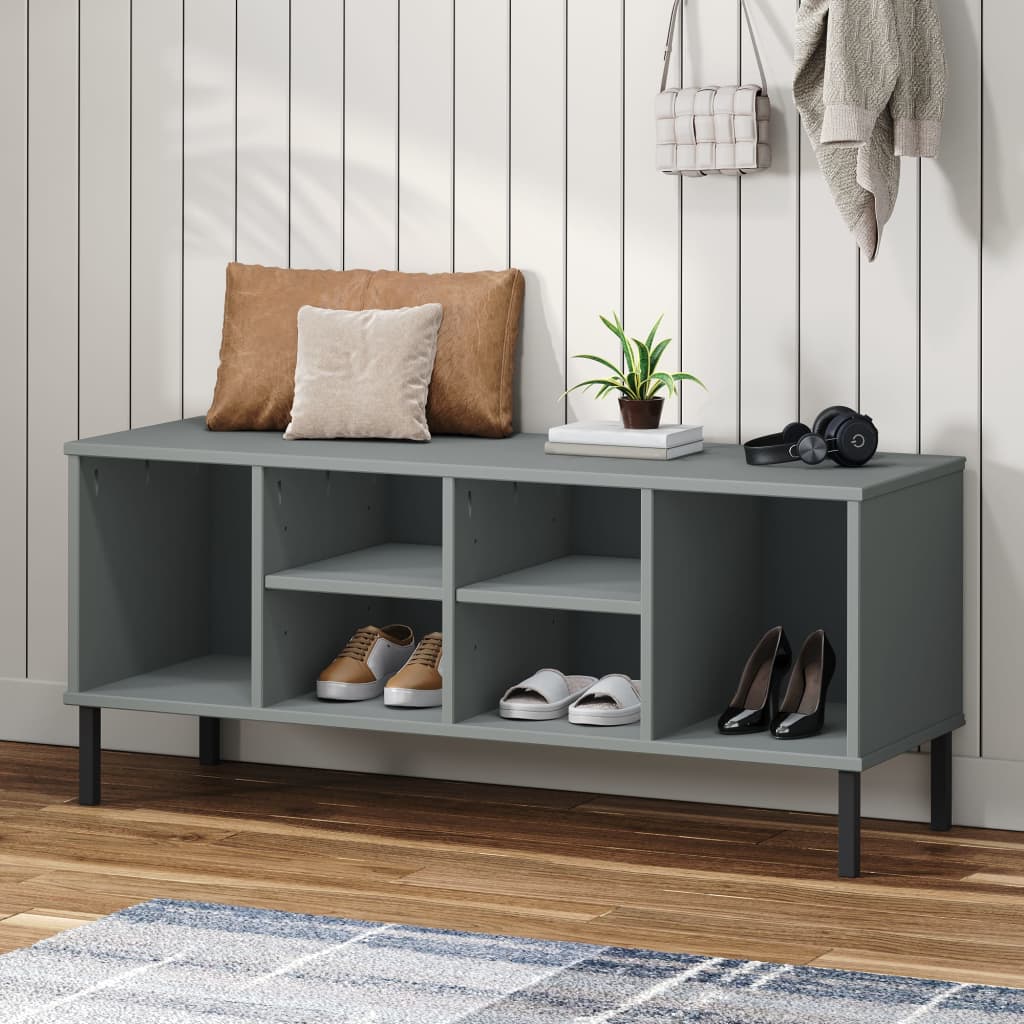Schuhregal Oslo Mit Metallbeinen 106X35X45 Cm Massivholz Grau