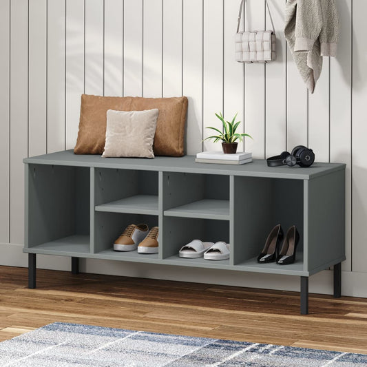 Schuhregal Oslo Mit Metallbeinen 106X35X45 Cm Massivholz Grau