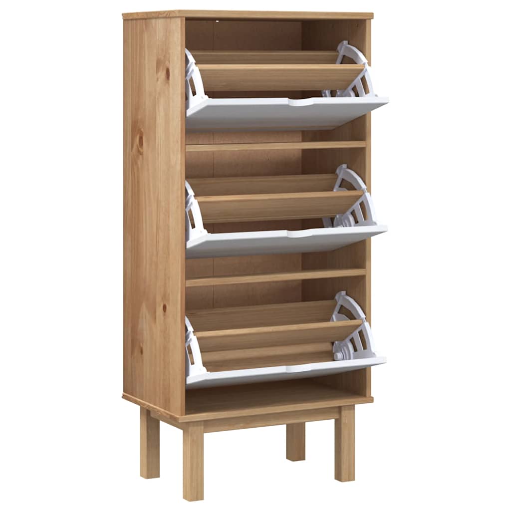 Schuhschrank Otta Mit 3 Schubladen Braun&Weiß Massivholz Kiefer Braun Und Weiß