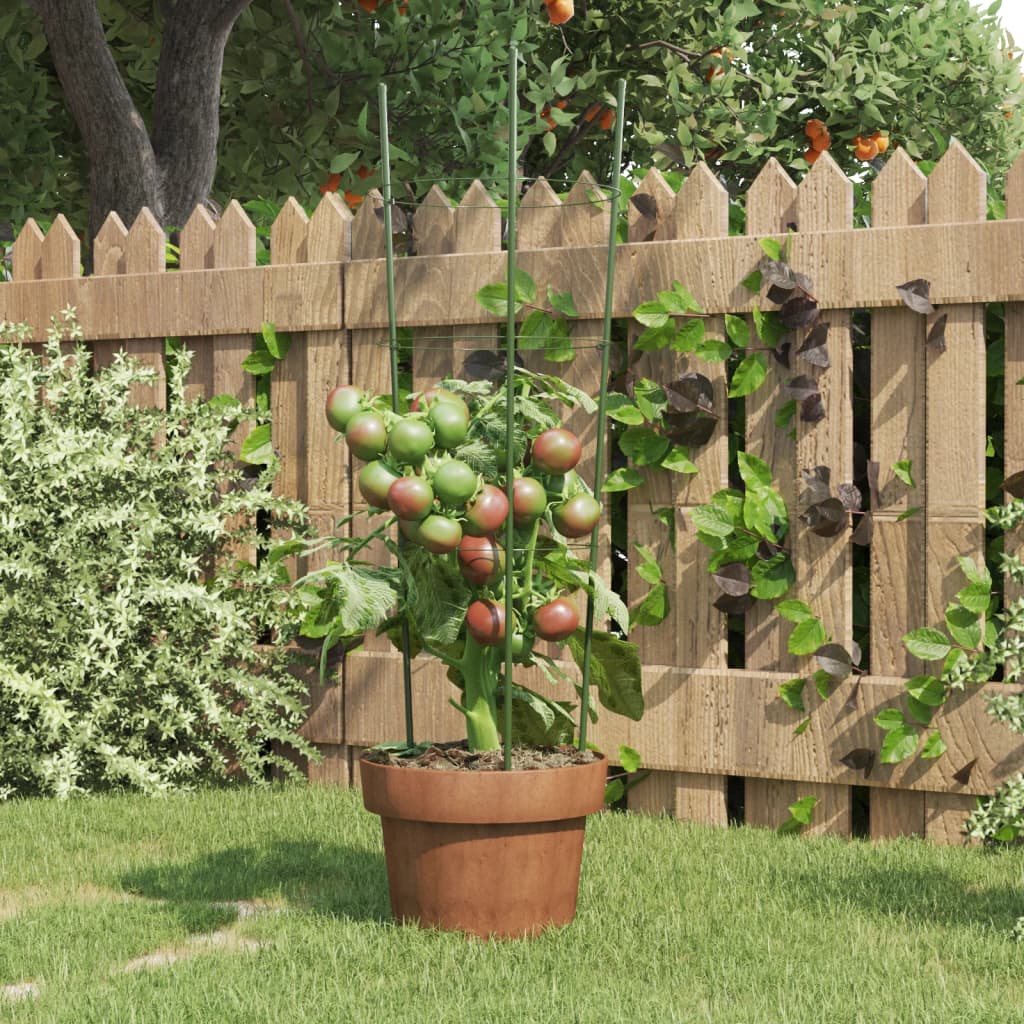 Pflanzenstützen Mit 4 Ringen 5 Stk. Grün 90 Cm Stahl