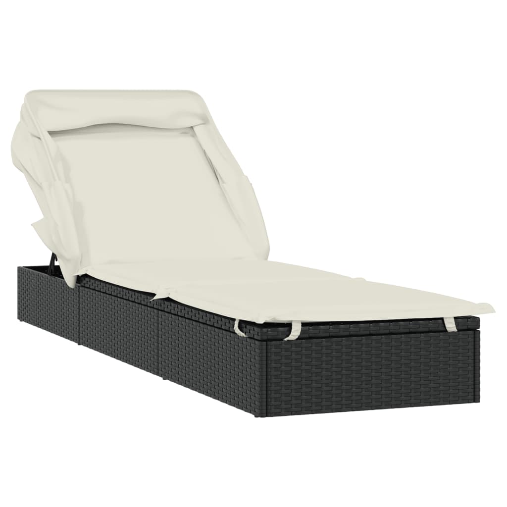 Sonnenliege Mit Faltdach Schwarz 213X63X97 Cm Poly Rattan