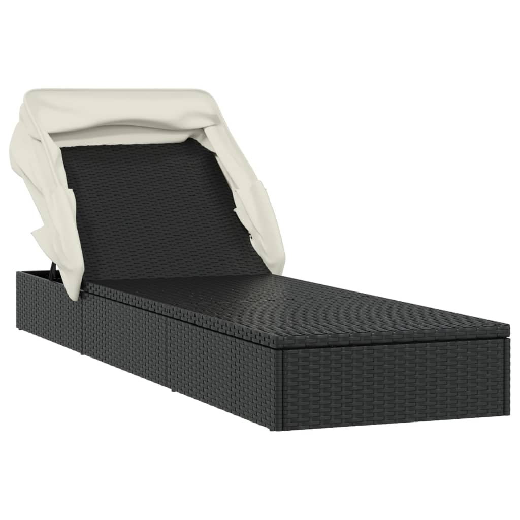 Sonnenliege Mit Faltdach Schwarz 213X63X97 Cm Poly Rattan