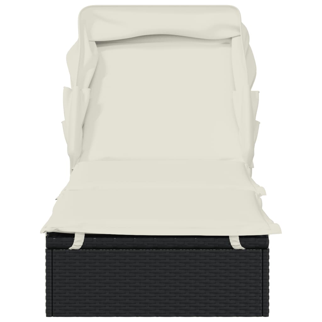 Sonnenliege Mit Faltdach Schwarz 213X63X97 Cm Poly Rattan