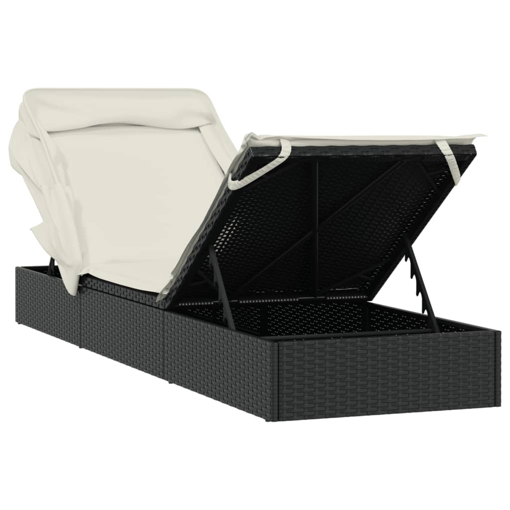Sonnenliege Mit Faltdach Schwarz 213X63X97 Cm Poly Rattan