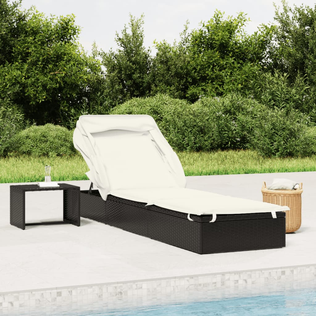 Sonnenliege Mit Faltdach Schwarz 213X63X97 Cm Poly Rattan