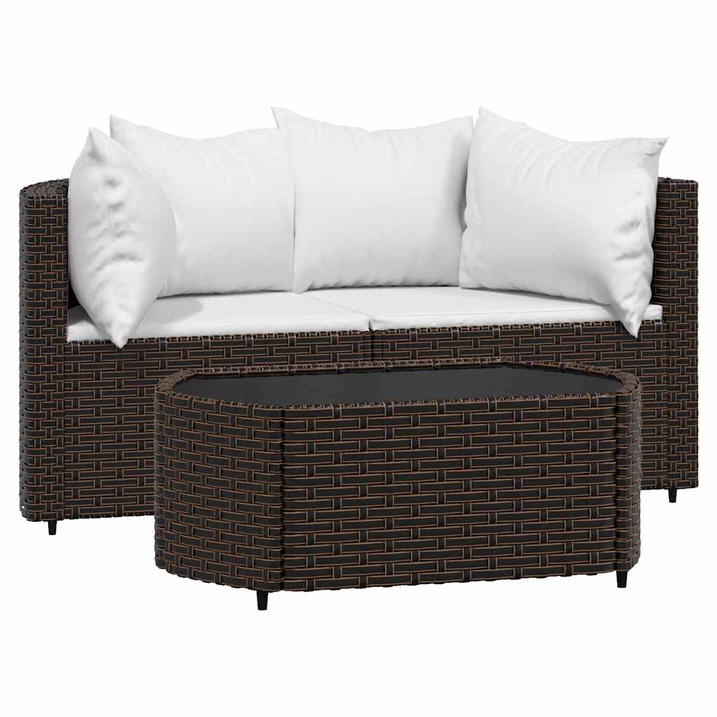 3-Tlg. Garten-Lounge-Set Mit Kissen Poly Rattan