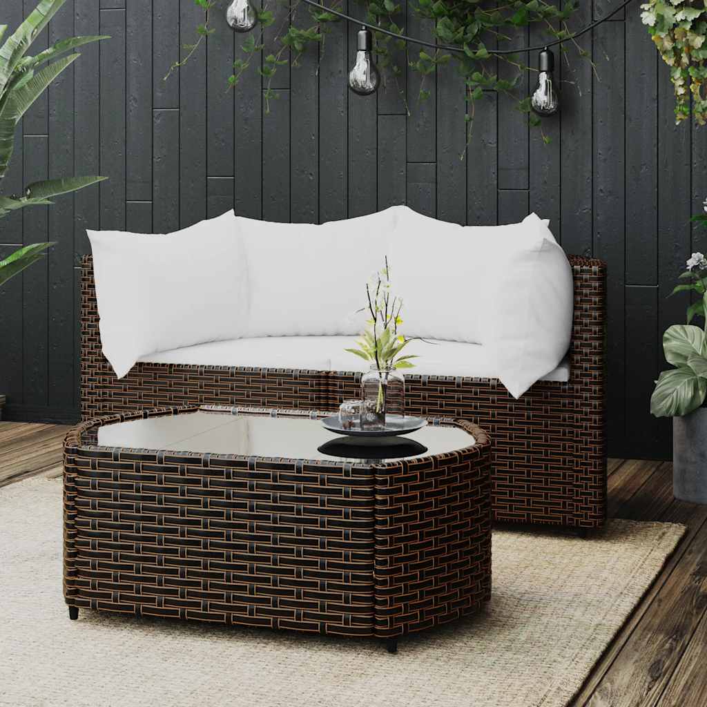 3-Tlg. Garten-Lounge-Set Mit Kissen Poly Rattan
