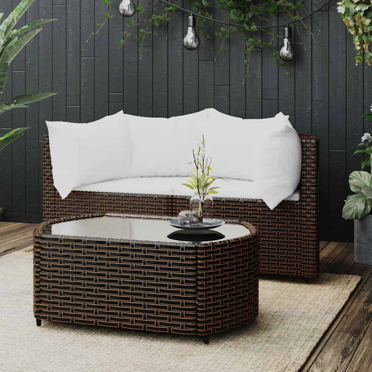 3-Tlg. Garten-Lounge-Set Mit Kissen Poly Rattan