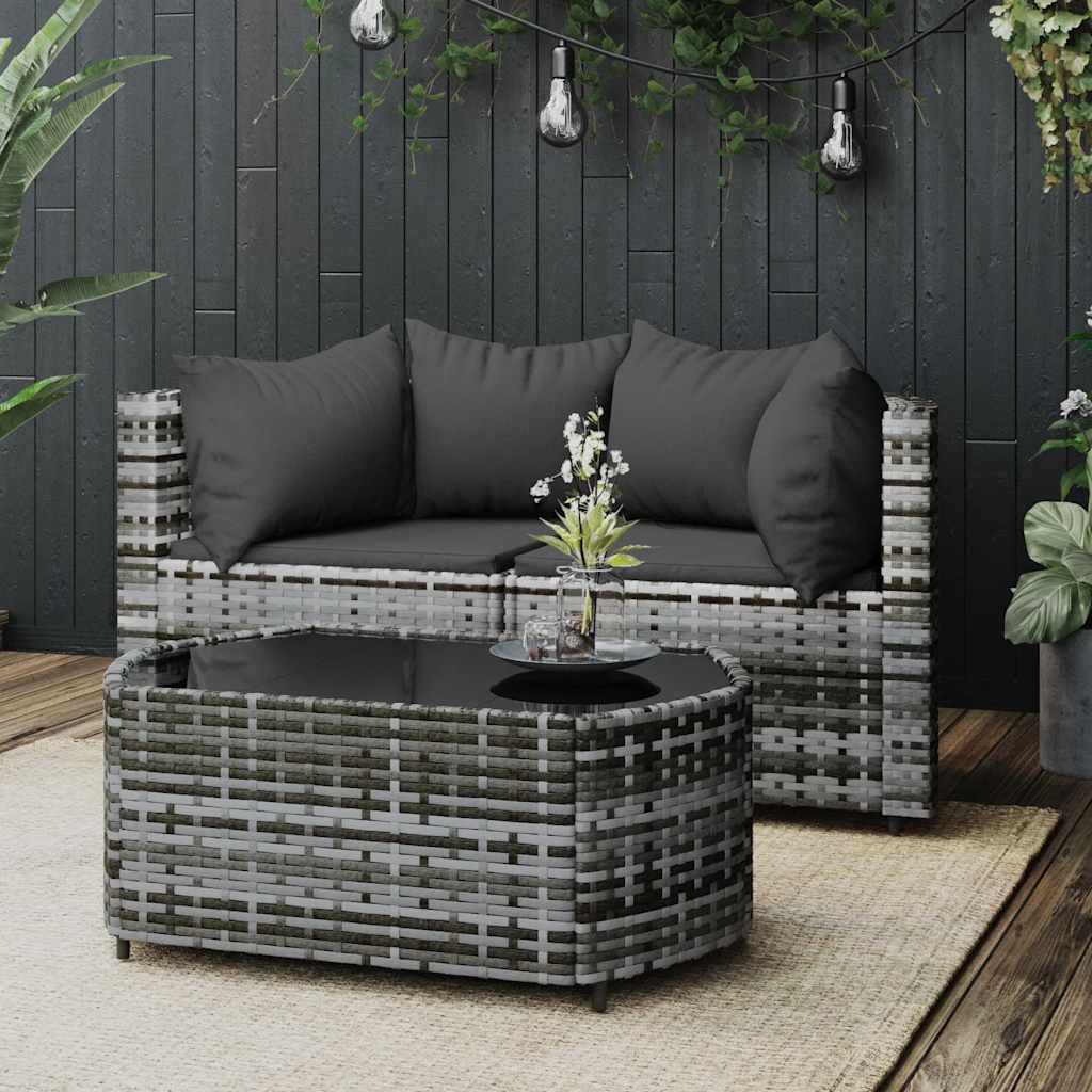 3-Tlg. Garten-Lounge-Set Mit Kissen Poly Rattan