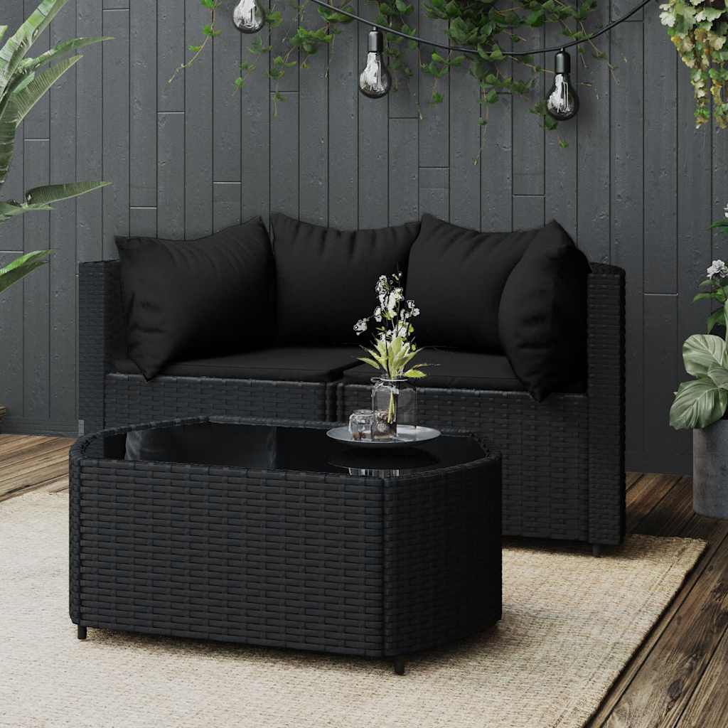 3-Tlg. Garten-Lounge-Set Mit Kissen Poly Rattan