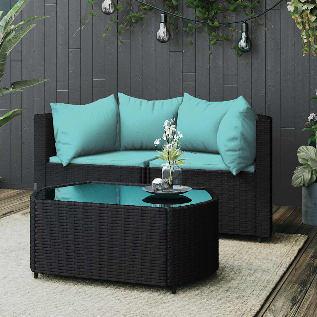 3-Tlg. Garten-Lounge-Set Mit Kissen Poly Rattan