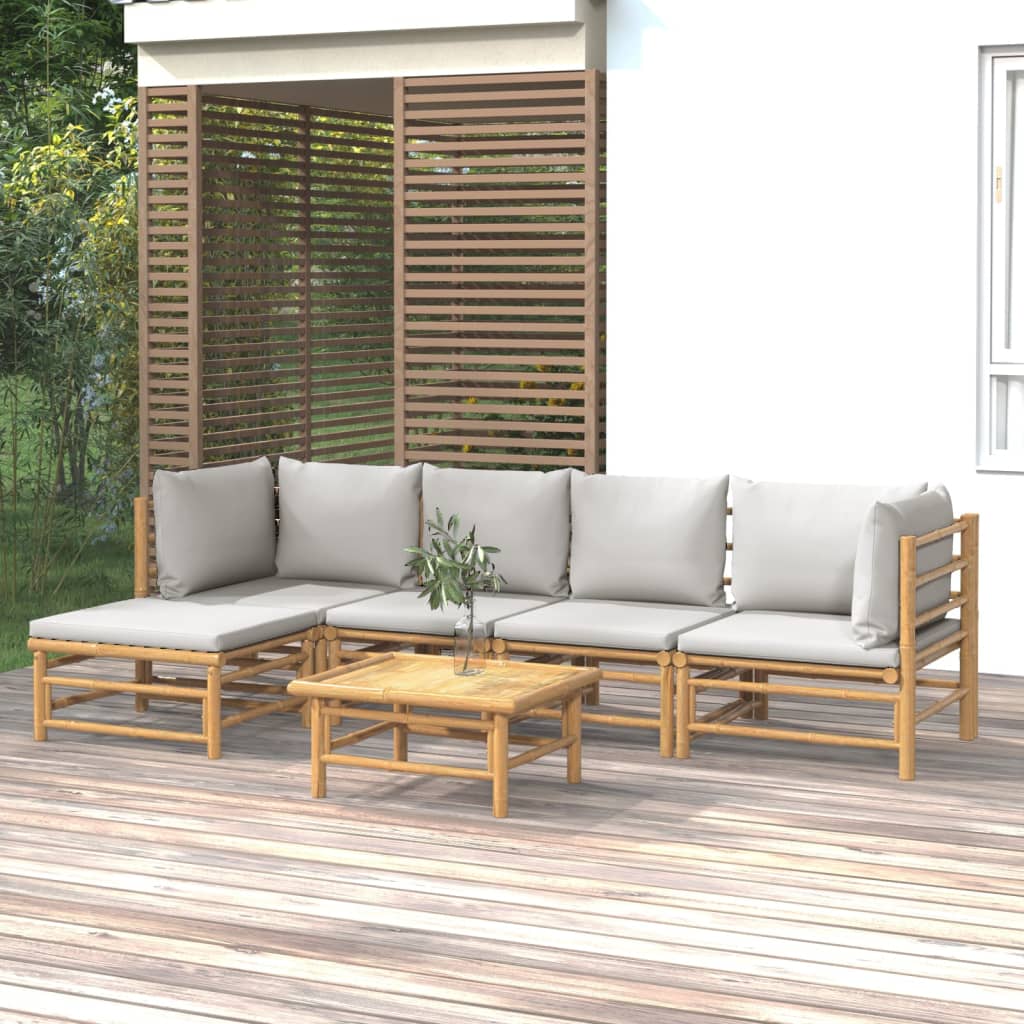 6-Tlg. Garten-Lounge-Set Mit En Kissen Bambus