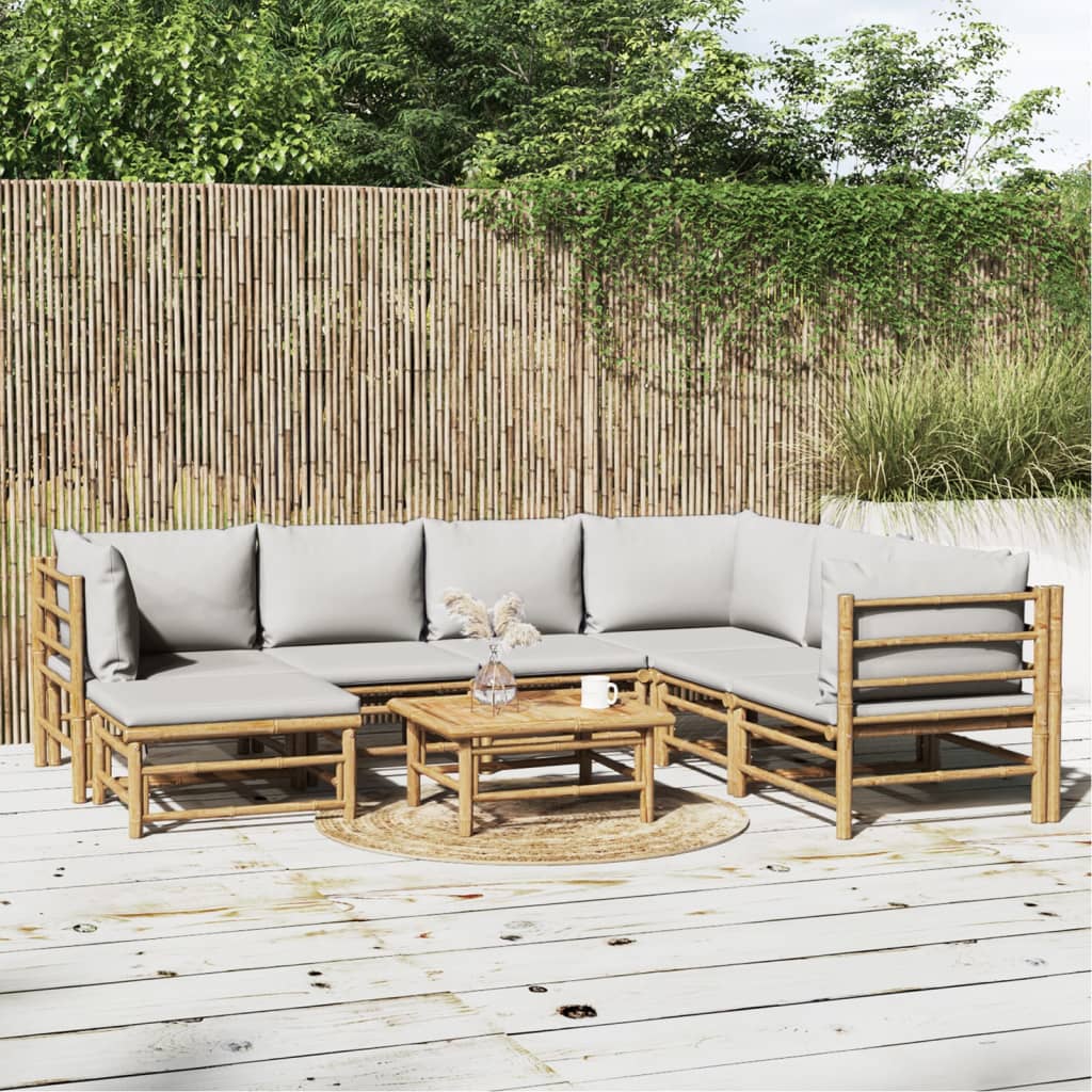 8-Tlg. Garten-Lounge-Set Mit Kissen Bambus