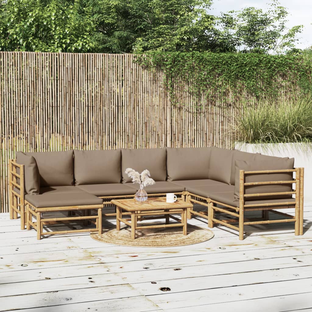 8-Tlg. Garten-Lounge-Set Mit Kissen Bambus