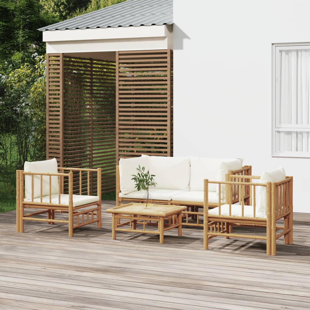 5-Tlg. Garten-Lounge-Set Mit En Kissen Bambus