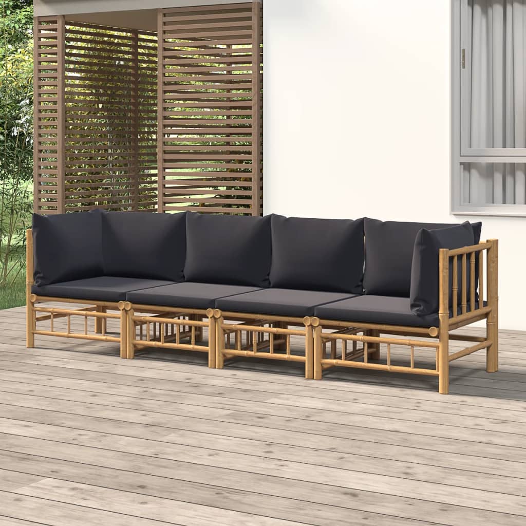 4-Tlg. Garten-Lounge-Set Mit En Kissen Bambus