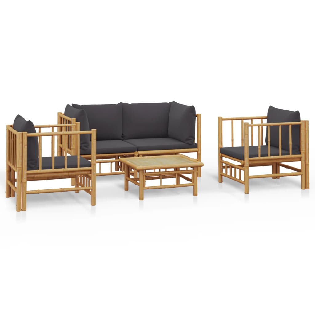 5-Tlg. Garten-Lounge-Set Mit En Kissen Bambus