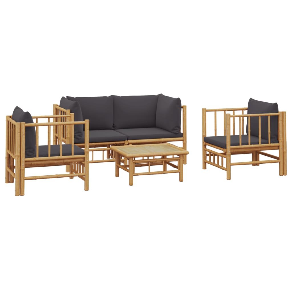 5-Tlg. Garten-Lounge-Set Mit En Kissen Bambus