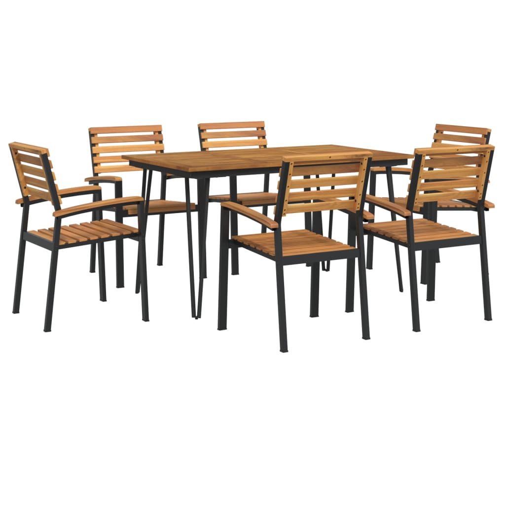 7-Tlg. Garten-Essgruppe Massivholz Akazie Und Metall