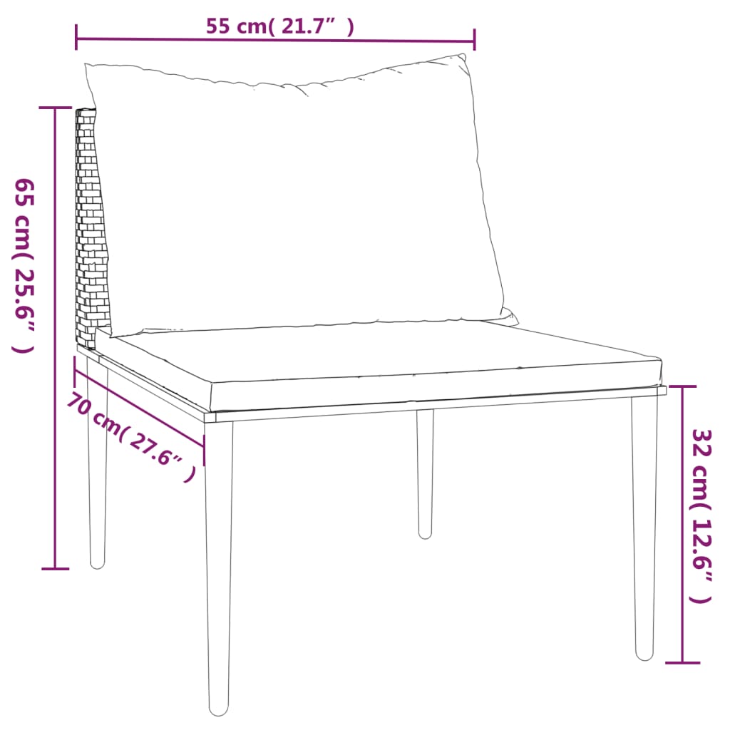 Garten-Mittelsofa Mit Kissen Grau Poly Rattan