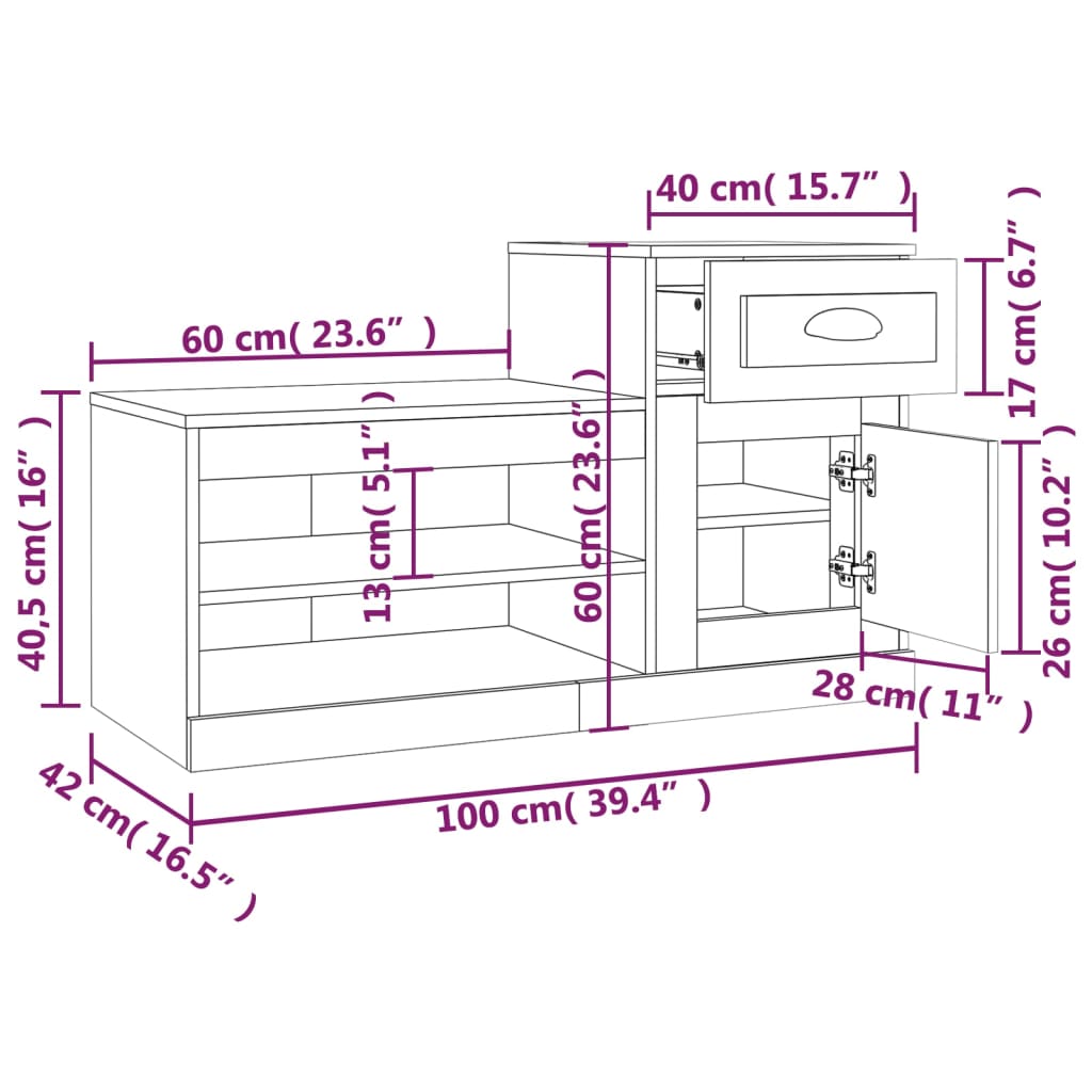Schuhschrank 100X42X60 Cm Holzwerkstoff Betongrau