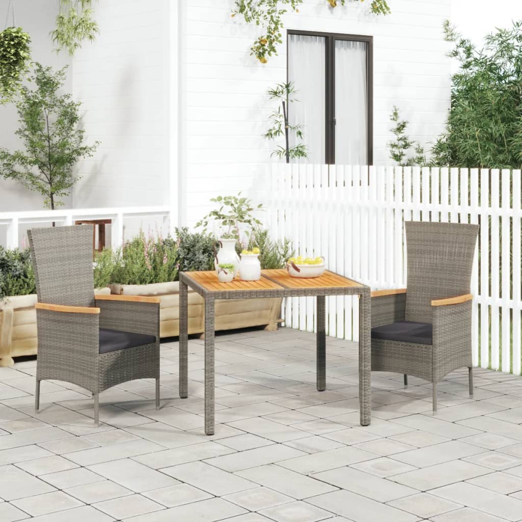 9-Tlg. Garten-Essgruppe Mit Kissen Grau Poly Rattan