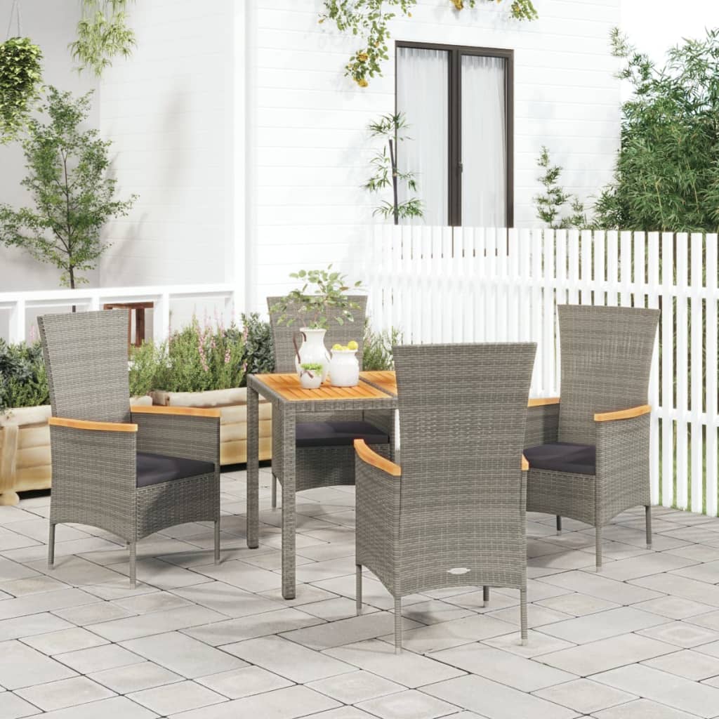 9-Tlg. Garten-Essgruppe Mit Kissen Grau Poly Rattan