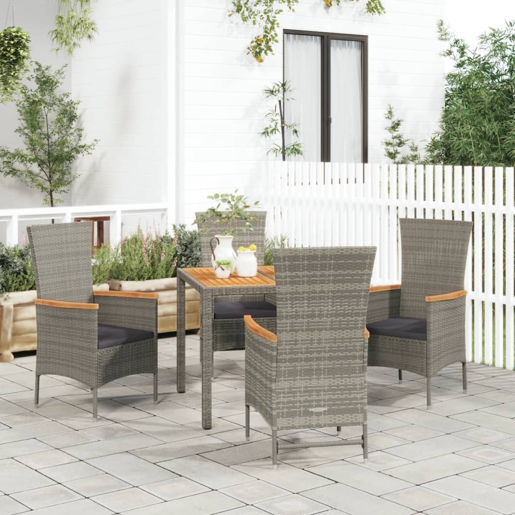 9-Tlg. Garten-Essgruppe Mit Kissen Grau Poly Rattan