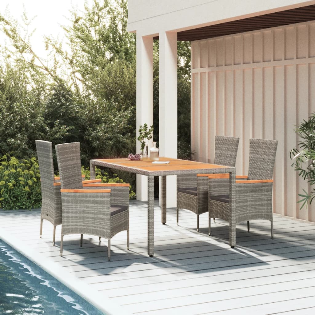 9-Tlg. Garten-Essgruppe Mit Kissen Grau Poly Rattan