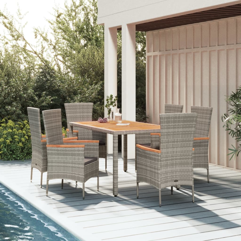 9-Tlg. Garten-Essgruppe Mit Kissen Grau Poly Rattan