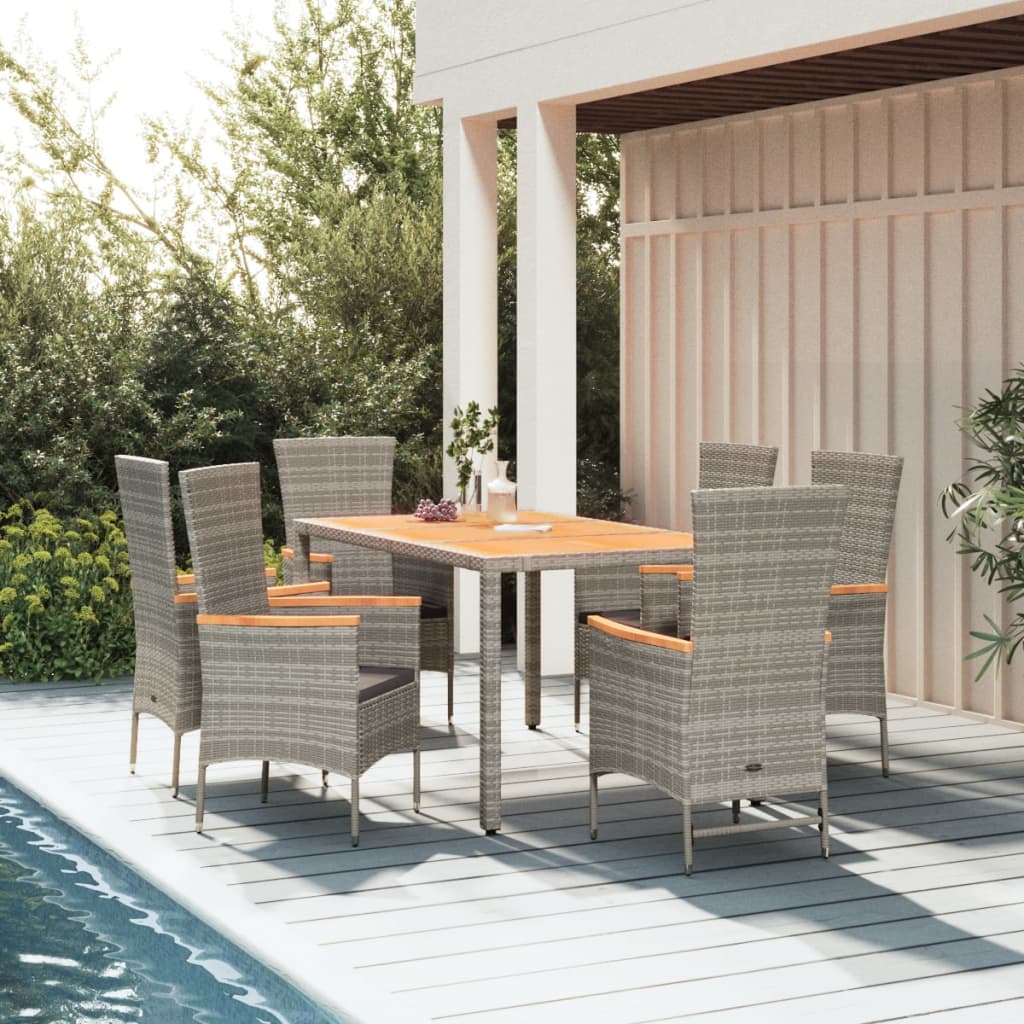 9-Tlg. Garten-Essgruppe Mit Kissen Grau Poly Rattan