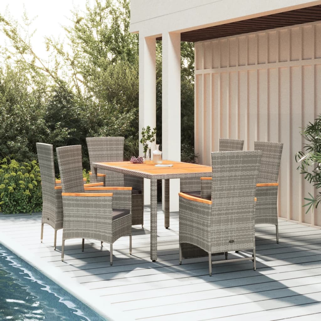 9-Tlg. Garten-Essgruppe Mit Kissen Grau Poly Rattan
