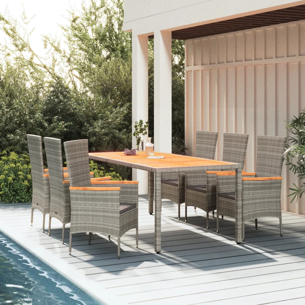 9-Tlg. Garten-Essgruppe Mit Kissen Grau Poly Rattan