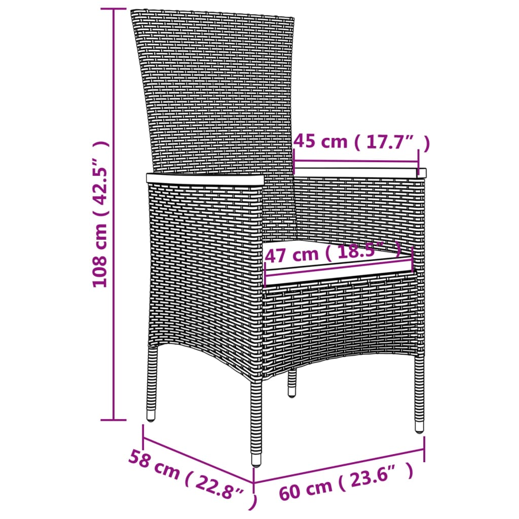 9-Tlg. Garten-Essgruppe Mit Kissen Grau Poly Rattan
