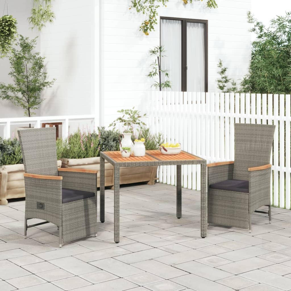 7-Tlg. Garten-Essgruppe Mit Kissen Grau Poly Rattan