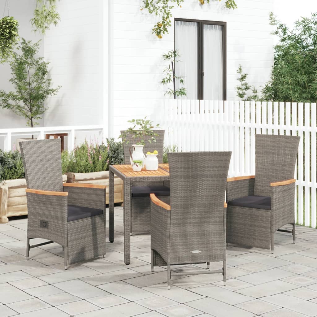 7-Tlg. Garten-Essgruppe Mit Kissen Grau Poly Rattan
