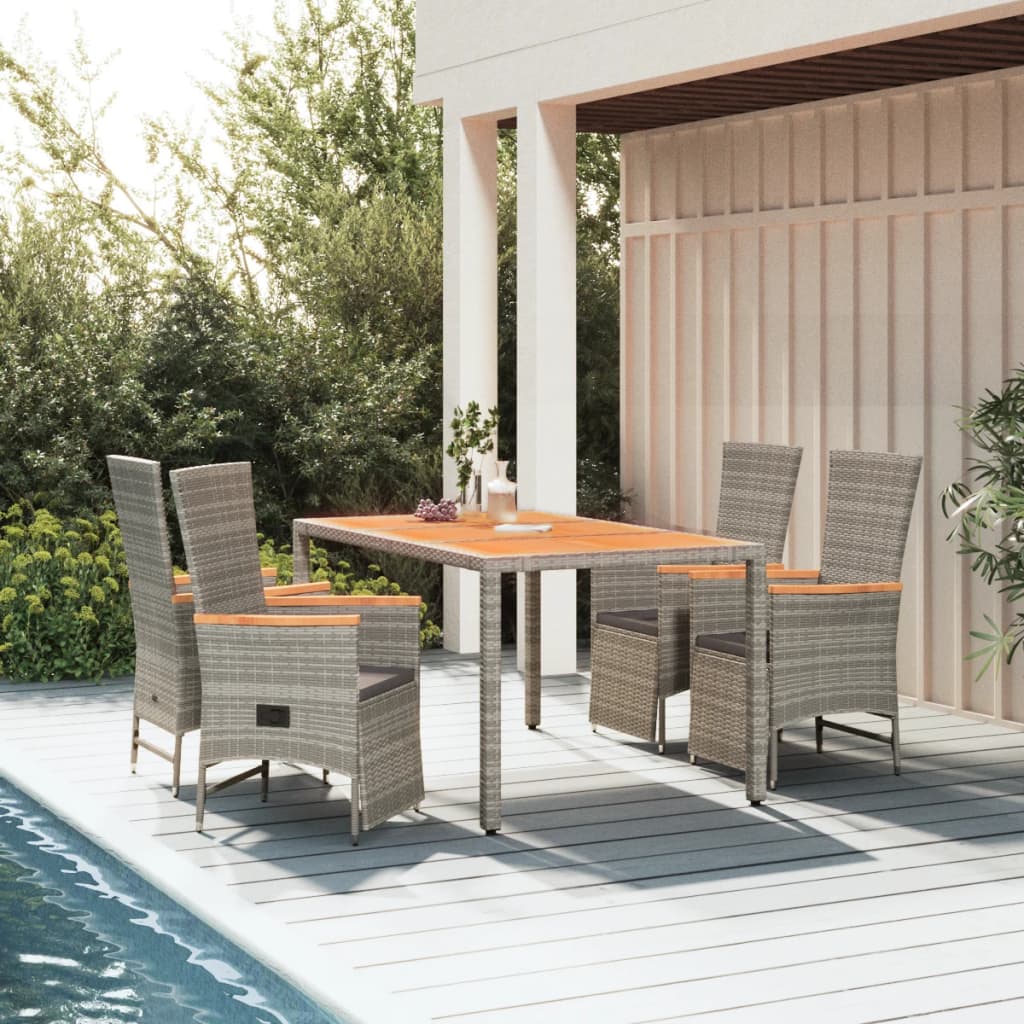 7-Tlg. Garten-Essgruppe Mit Kissen Grau Poly Rattan