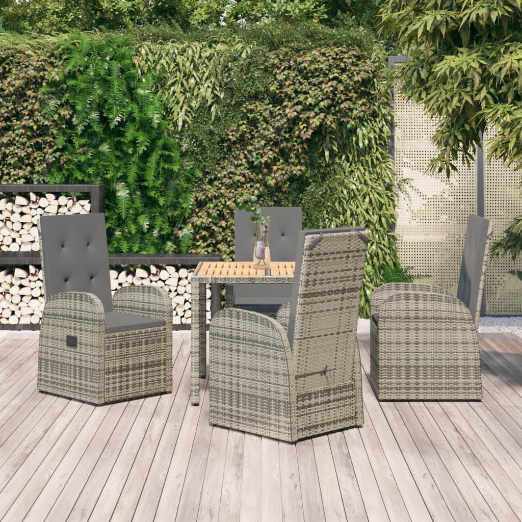 5-Tlg. Garten-Essgruppe Mit Kissen Grau Poly Rattan