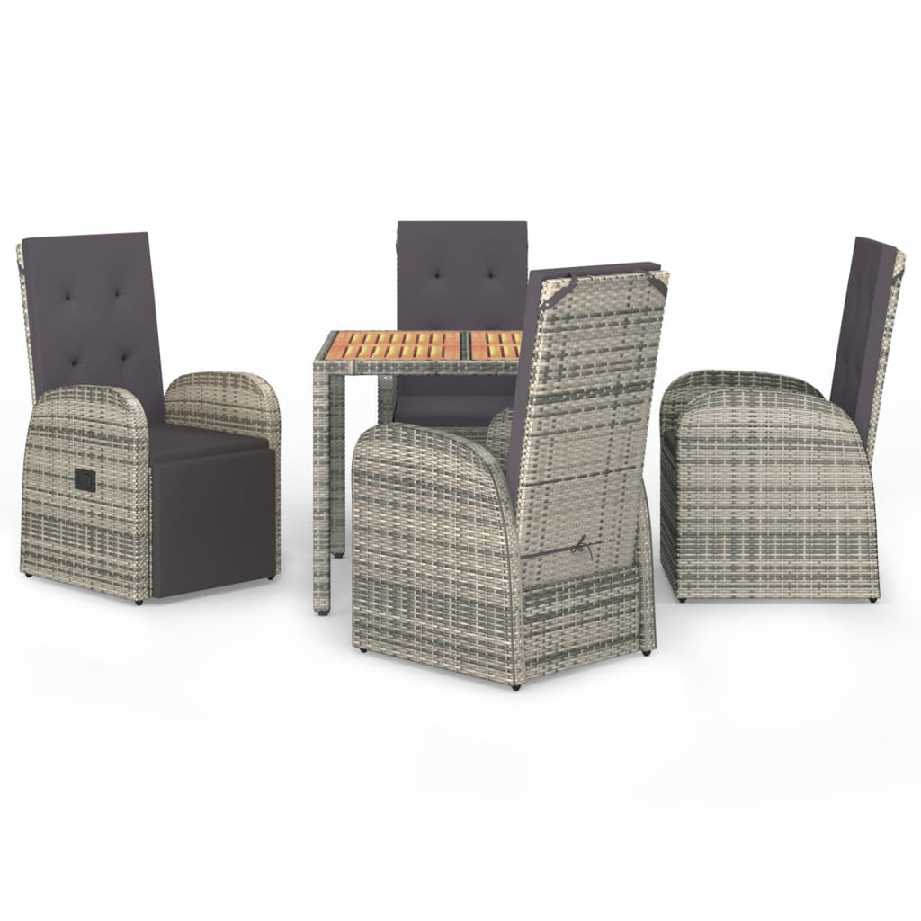 5-Tlg. Garten-Essgruppe Mit Kissen Grau Poly Rattan