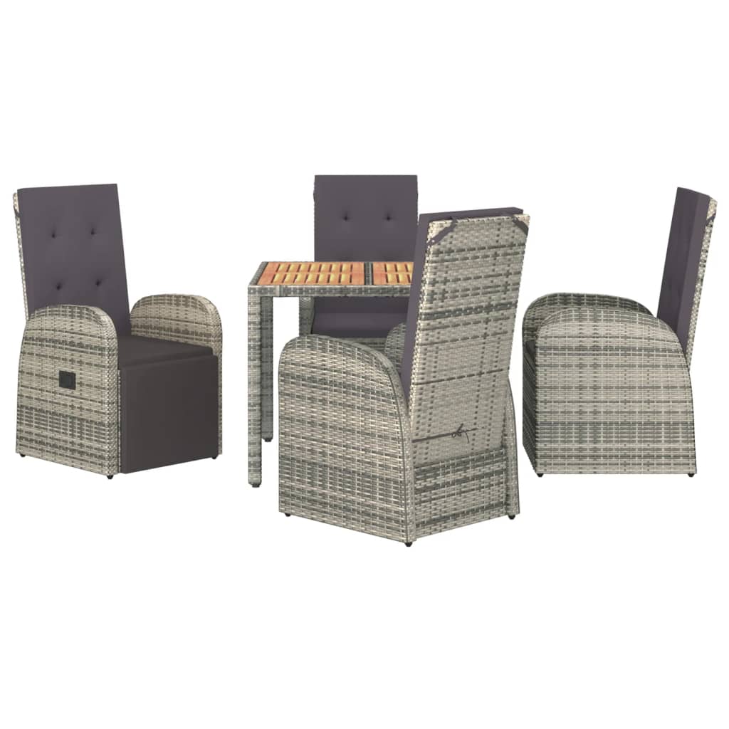 5-Tlg. Garten-Essgruppe Mit Kissen Grau Poly Rattan